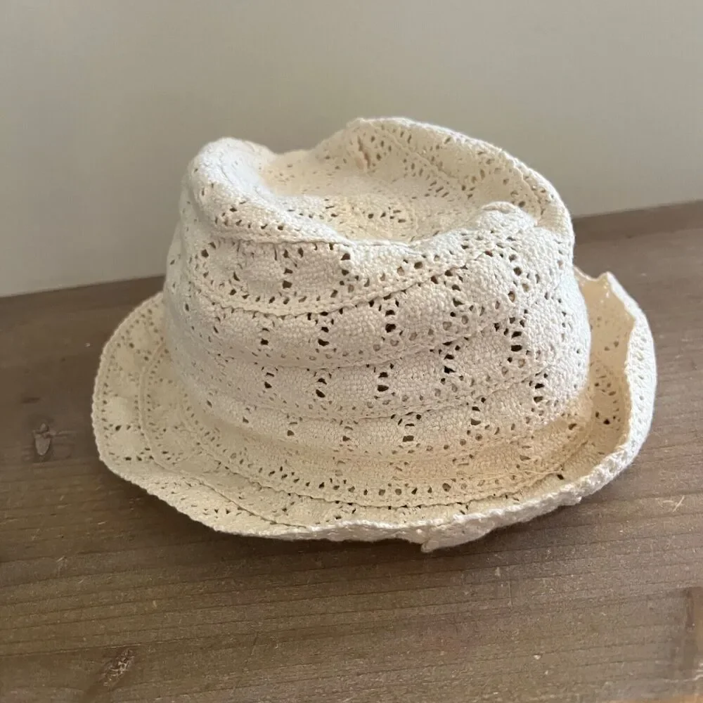 Baby GAP Girls Shimmer  Crochet Fedora Summer Hat Off White M/L